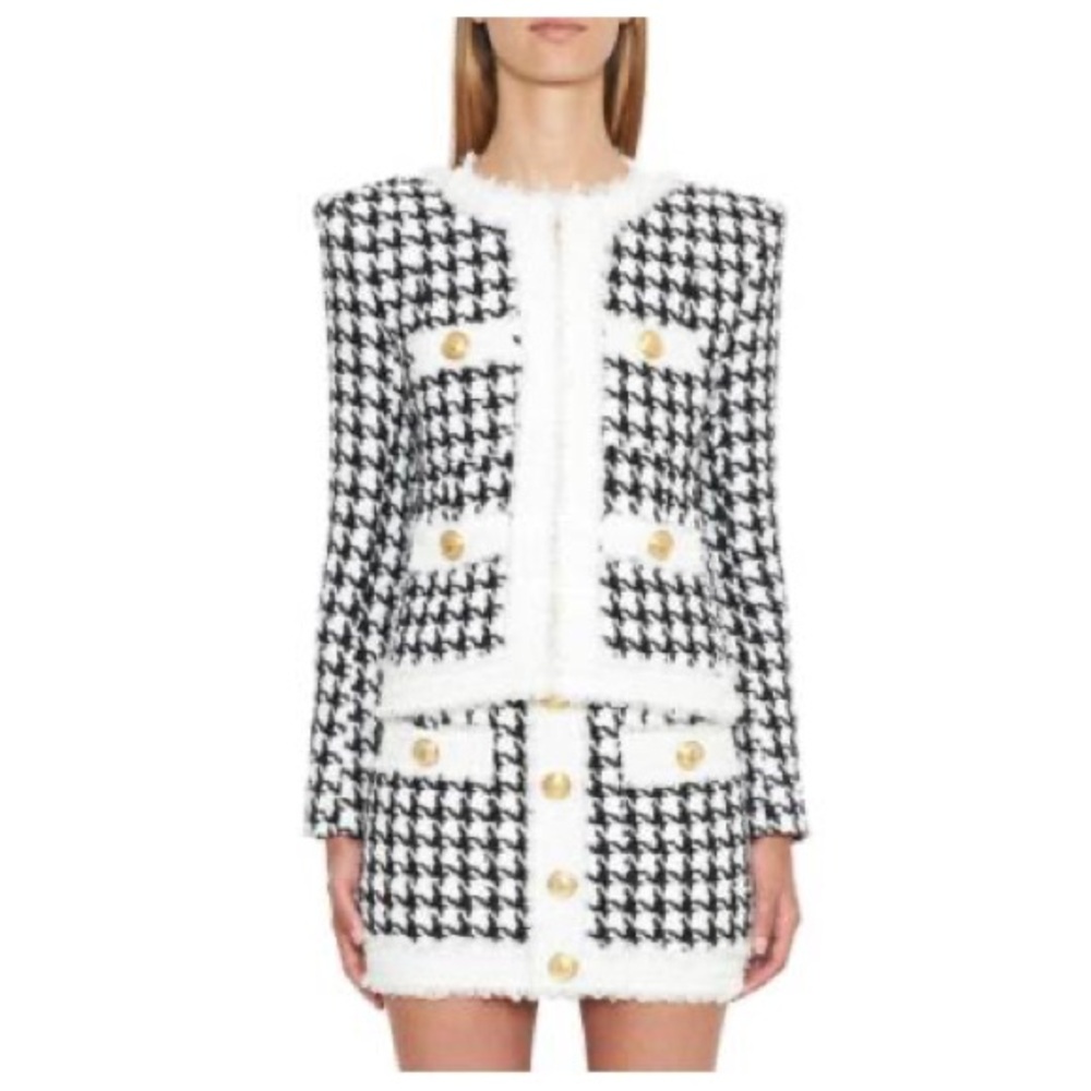 Women's Black and White Houndstooth Jacket